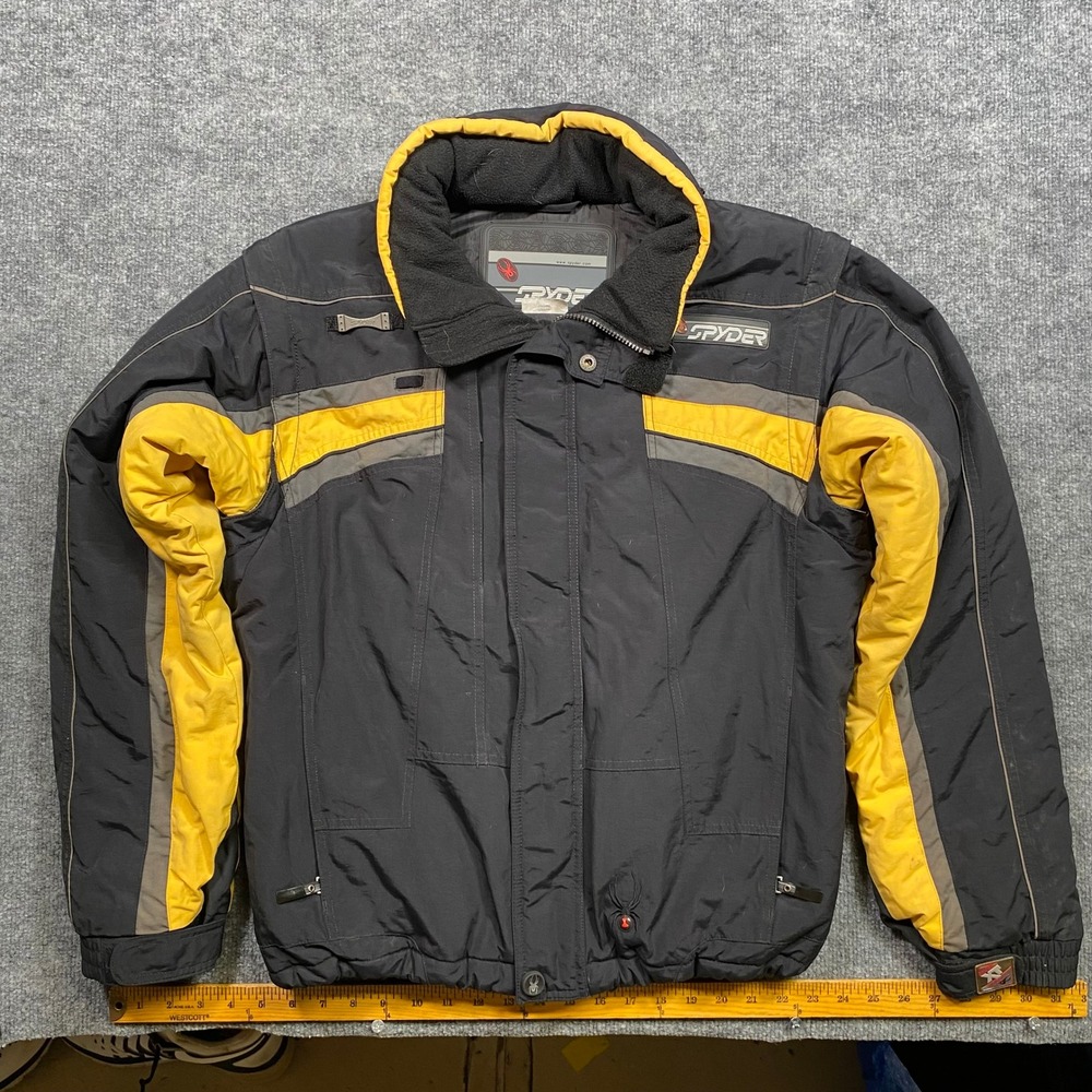 Spyder Mens Ski Jacket Black Yellow Grey Technical Winter Coat Size 20